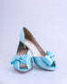 Abby Blue Box Bridal Heels with Handmade Bow on the Toe - Ellie Wren