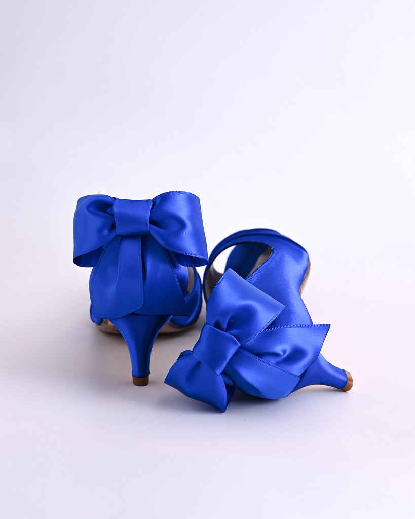 Abby Royal Blue Wedding Shoes with Matching Bow on the Back - Ellie Wren