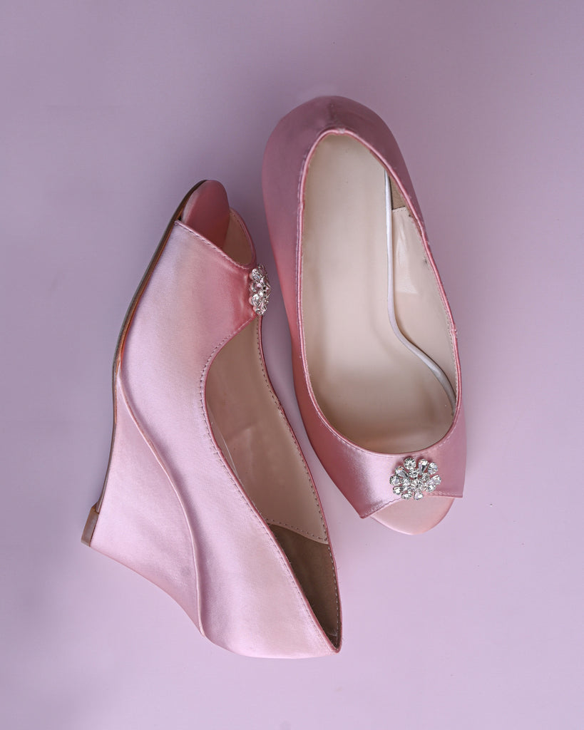 Nicole Blush Wedding Shoes with Simple Rhinestone Adornment - Ellie Wren