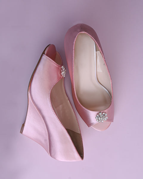 Nicole Blush Wedding Shoes with Simple Rhinestone Adornment - Ellie Wren